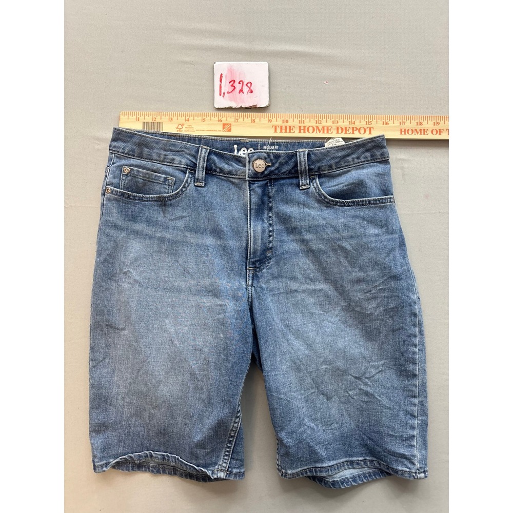 Lee Regular Fit Bermuda Denim Shorts Mid Rise Medium Wash Blue Size 12 M